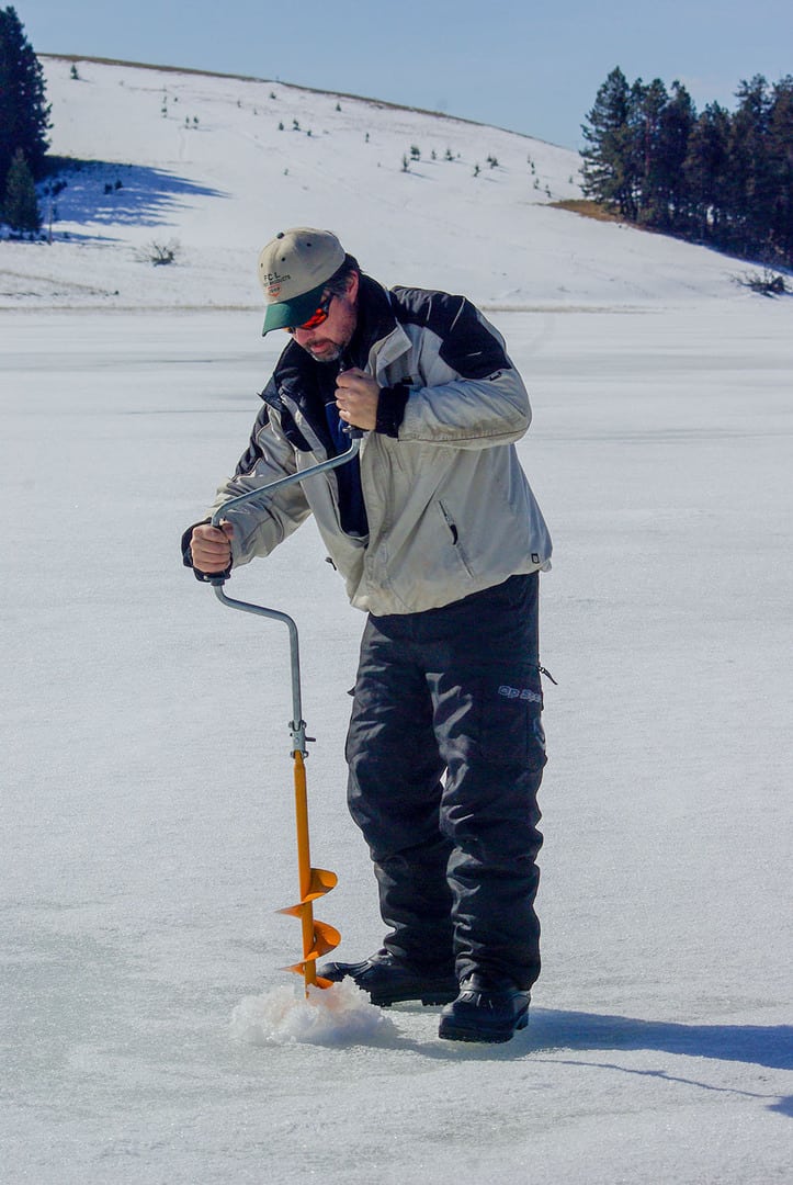 ice fishing hole, drilling, winter fun